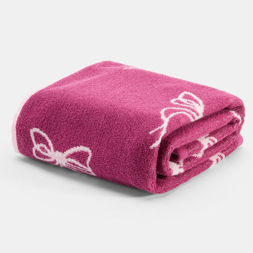 100% Cotton Bow Print Towel - Burgundy