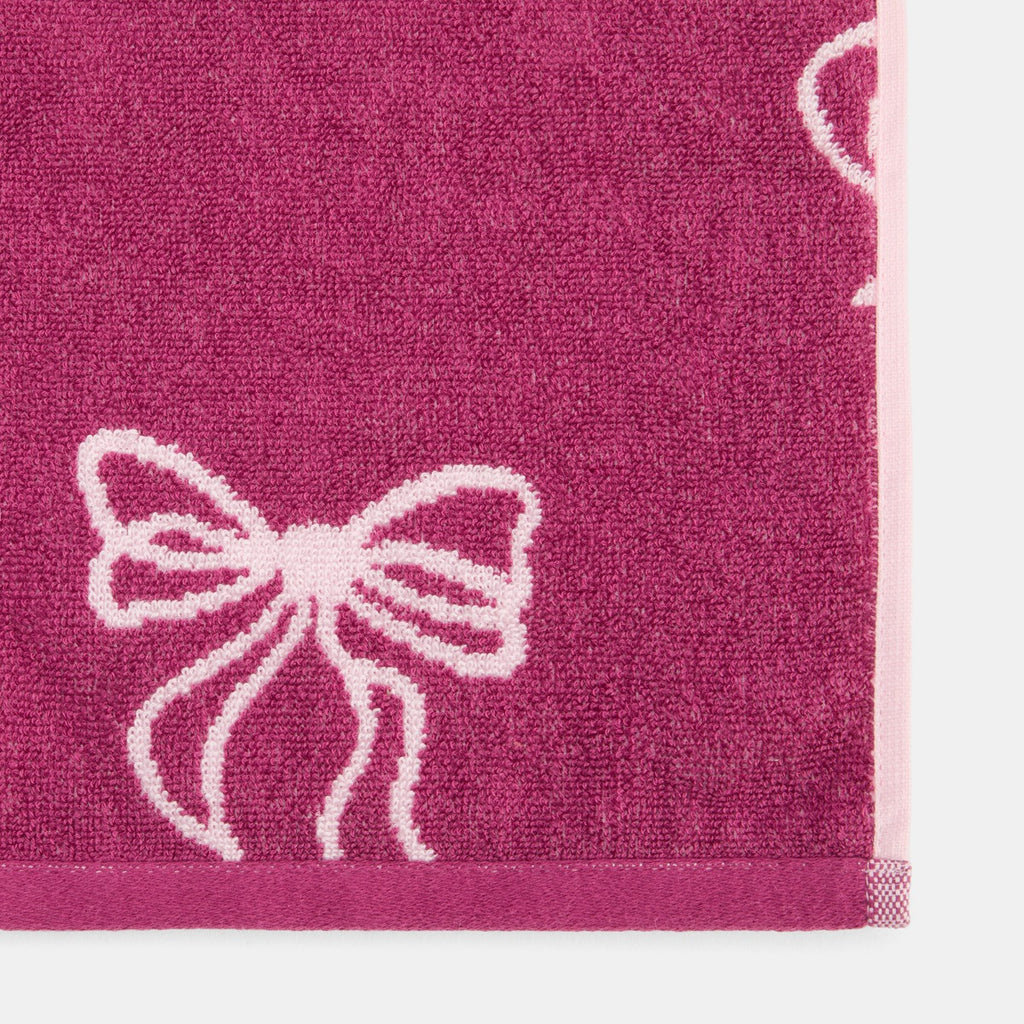 100% Cotton Bow Print Towel - Burgundy