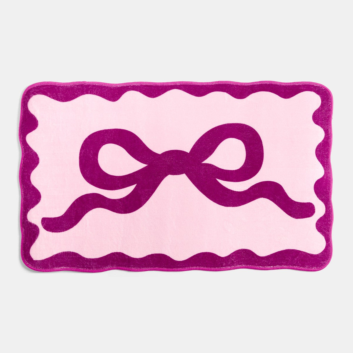 Bow Print Velvet Bath Mat - Burgundy/Pink