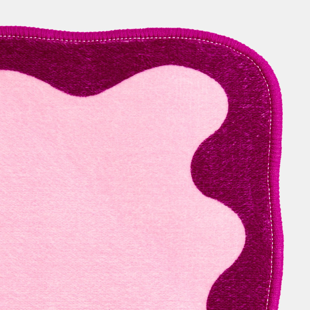 Bow Print Velvet Bath Mat - Burgundy/Pink
