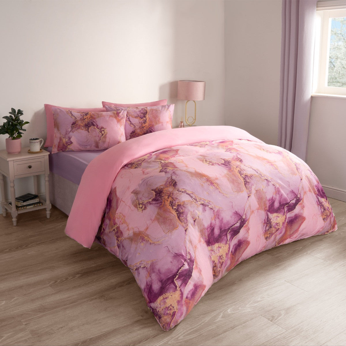 Marble Print Duvet Set - Blush Pink