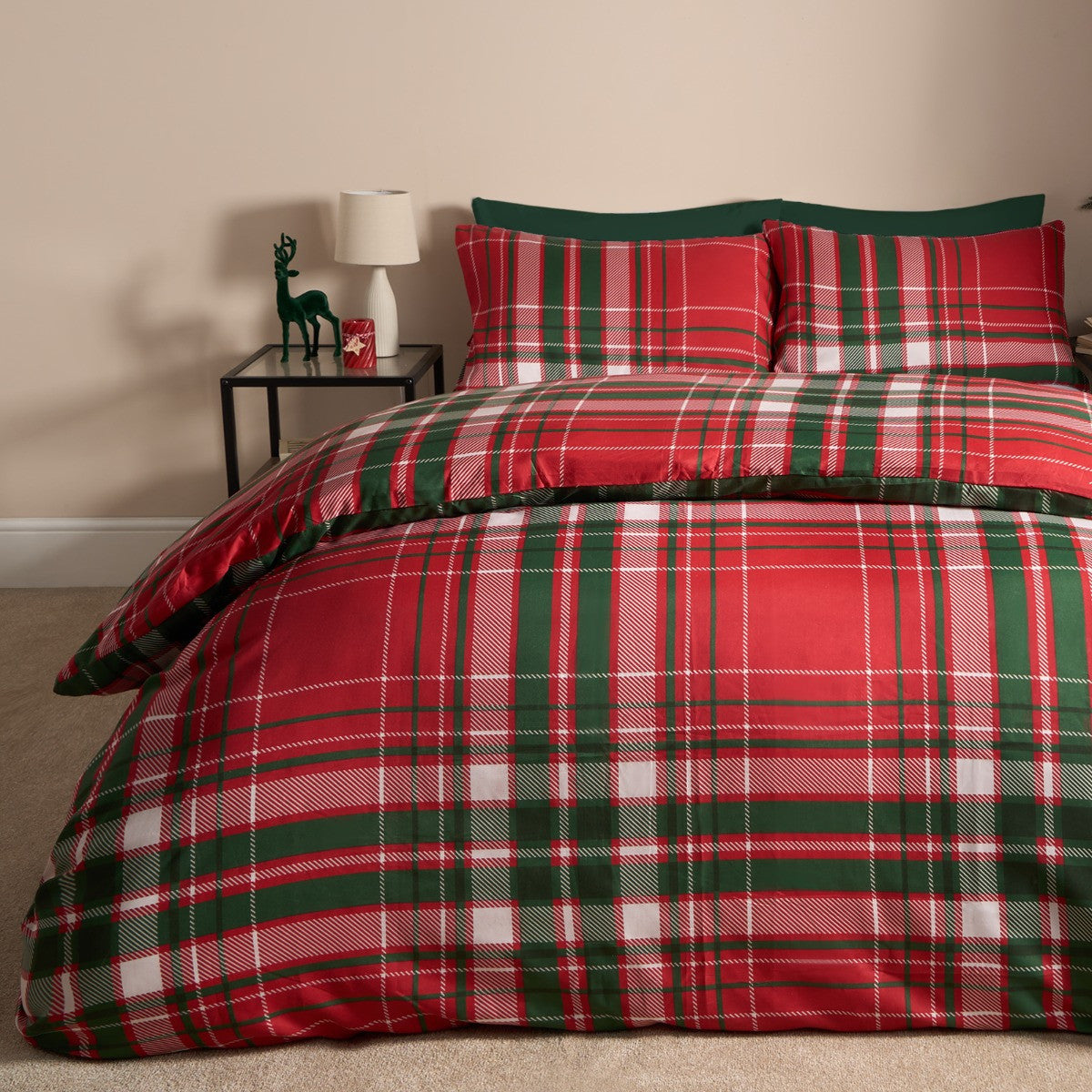 Traditional Christmas Check Duvet Set - Red/Green