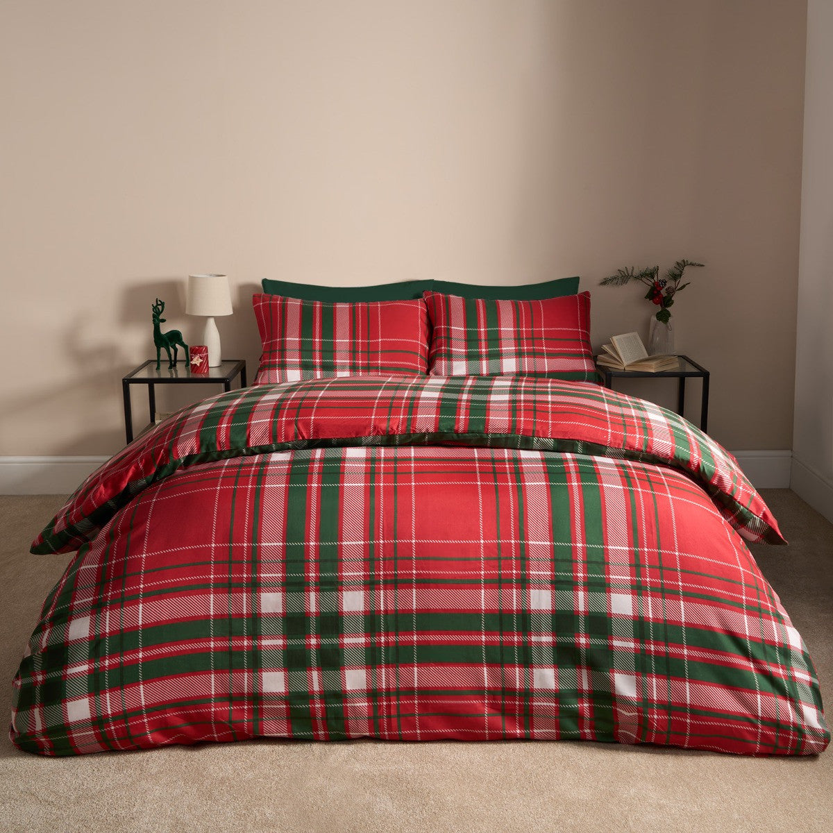 Traditional Christmas Check Duvet Set - Red/Green