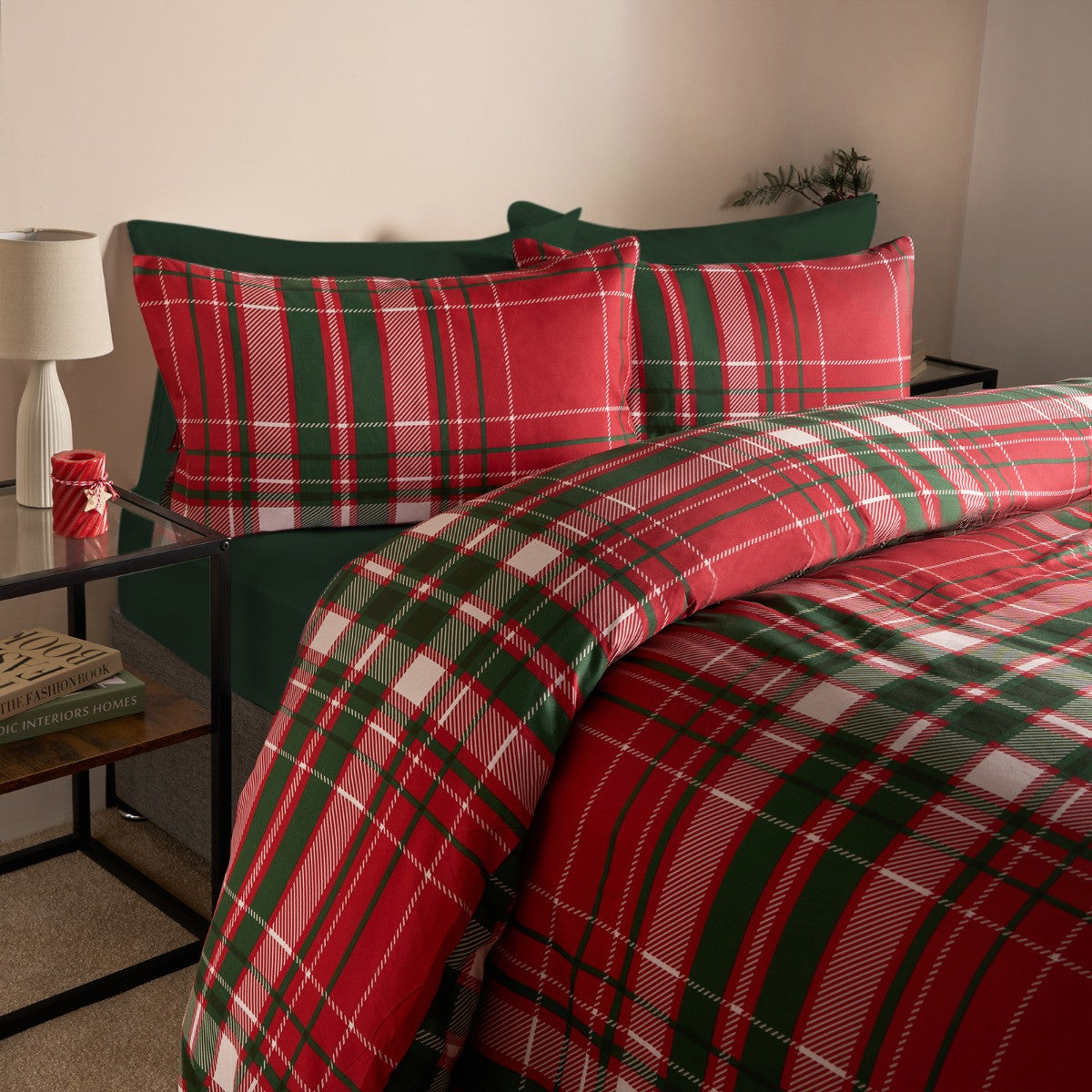 Traditional Christmas Check Duvet Set - Red/Green