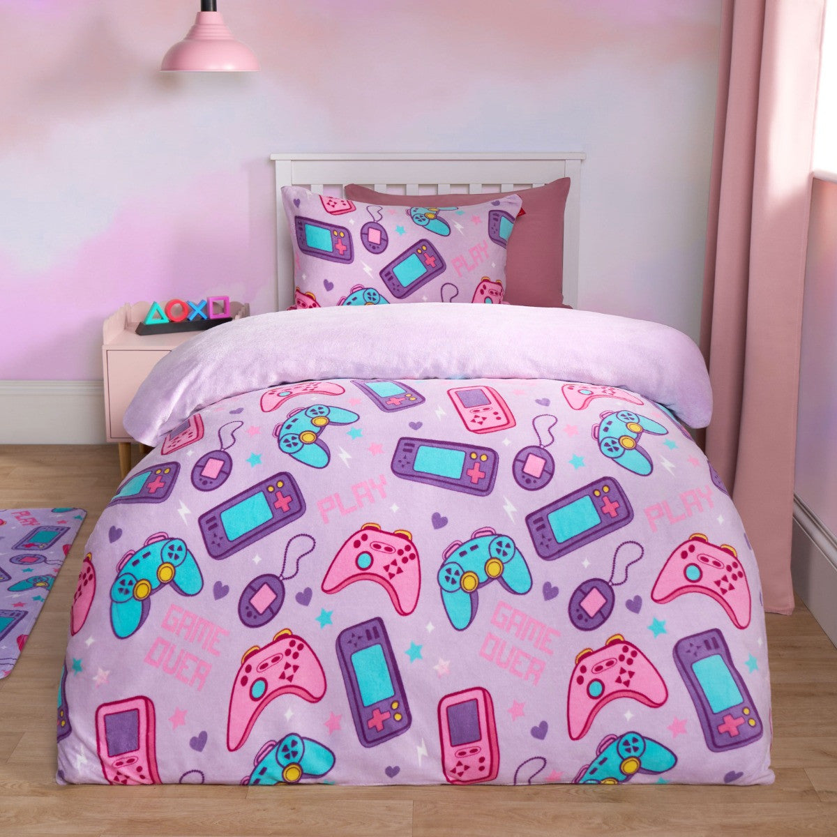 Gaming Print Fleece Duvet Set, Lilac - Single - Truly Yours