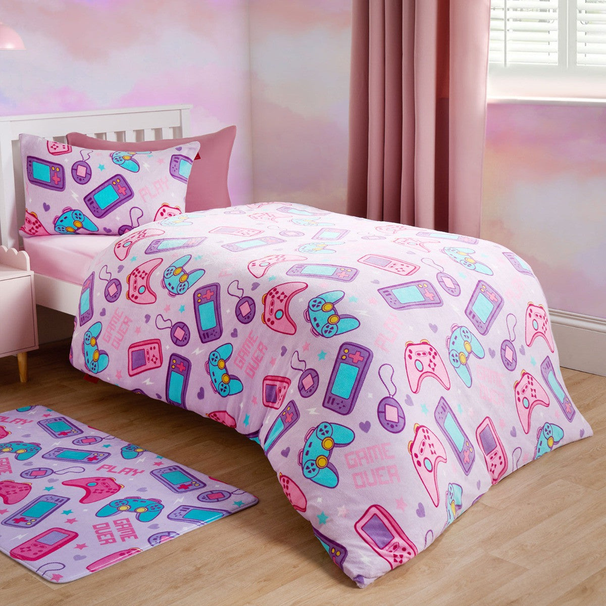 Gaming Print Fleece Duvet Set, Lilac - Single - Truly Yours