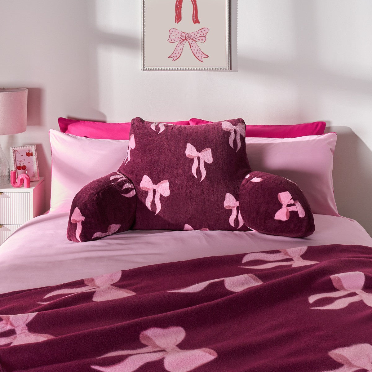 Bow Print Cuddle Cushion - Burgundy