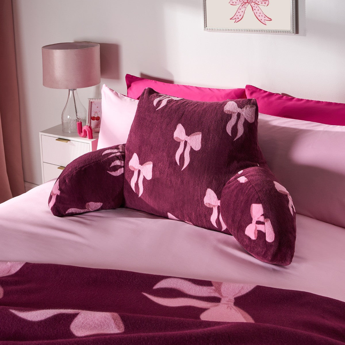 Bow Print Cuddle Cushion - Burgundy - Truly Yours