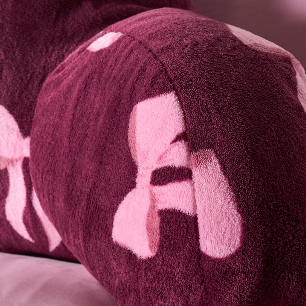 Bow Print Cuddle Cushion - Burgundy - Truly Yours
