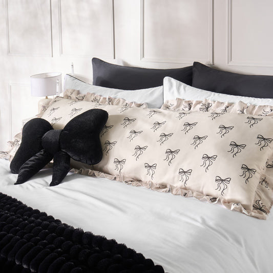 Bow Print Frill Edge Bolster Pillow - Truly Yours