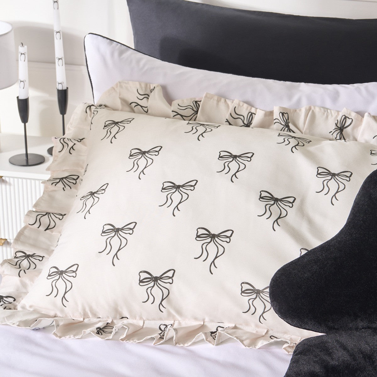 Bow Print Frill Edge Bolster Pillow - Truly Yours