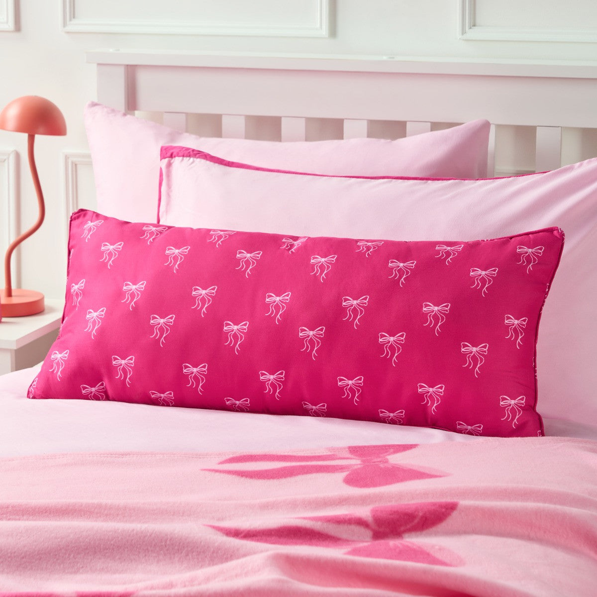 Kids Bow Print Bolster Pillow - Hot Pink - Truly Yours