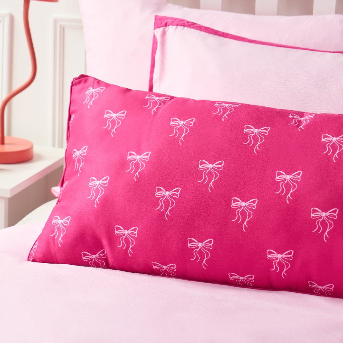 Kids Bow Print Bolster Pillow - Hot Pink - Truly Yours