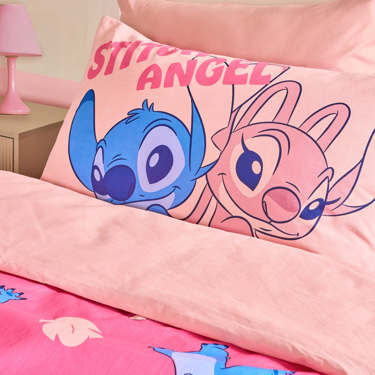 Stitch Printed Duvet Cover Set, Pink or Blue - Single