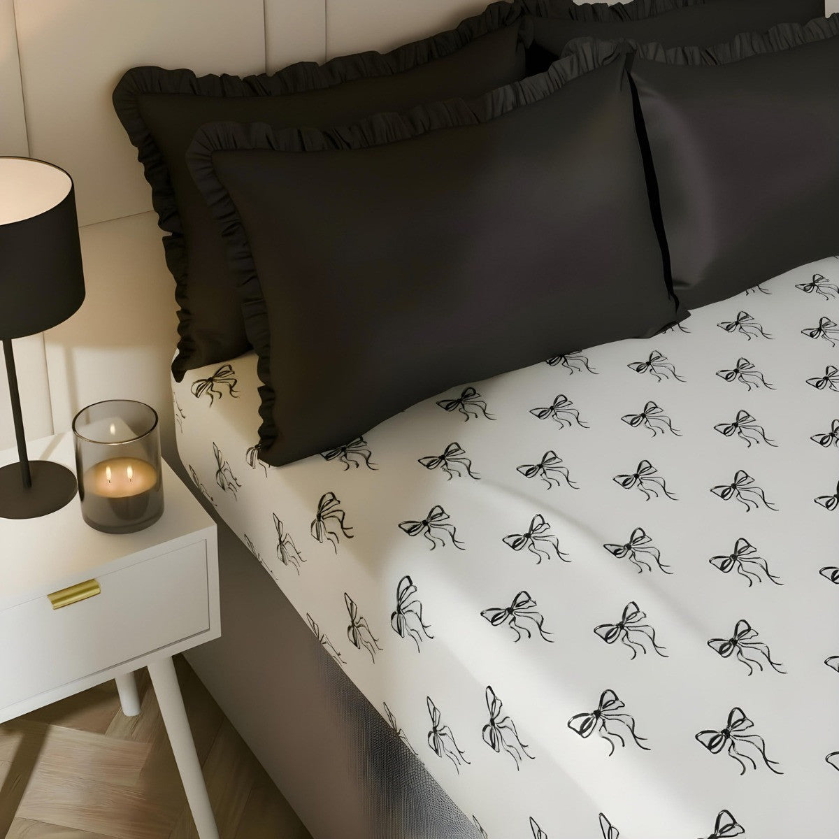 Bow Print Fitted Sheet - Monochrome - Truly Yours