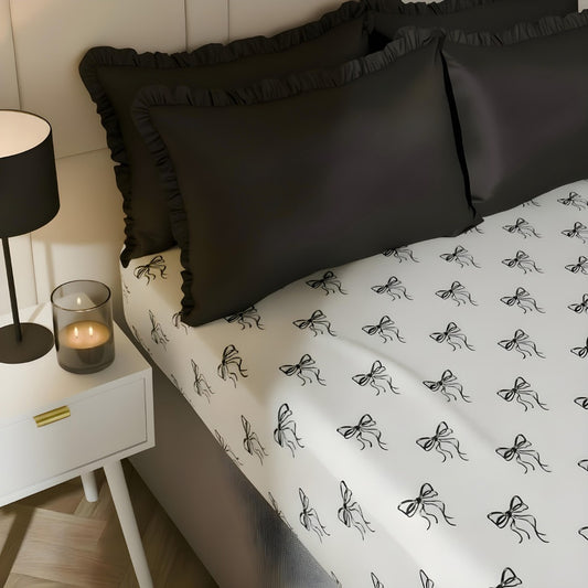 Bow Print Fitted Sheet - Monochrome - Truly Yours