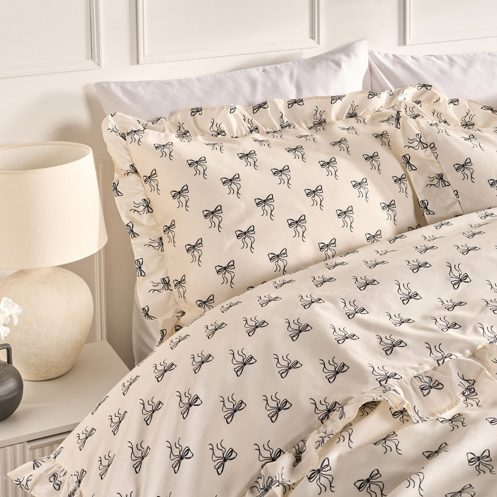 Ditsy Bow Frill Duvet Cover Set - Monochrome - Truly Yours