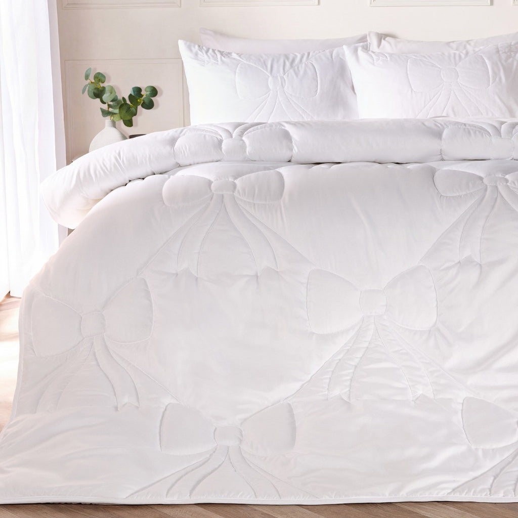 Diamond Bow Quilted Coverless 7.5 Tog Duvet Set - White