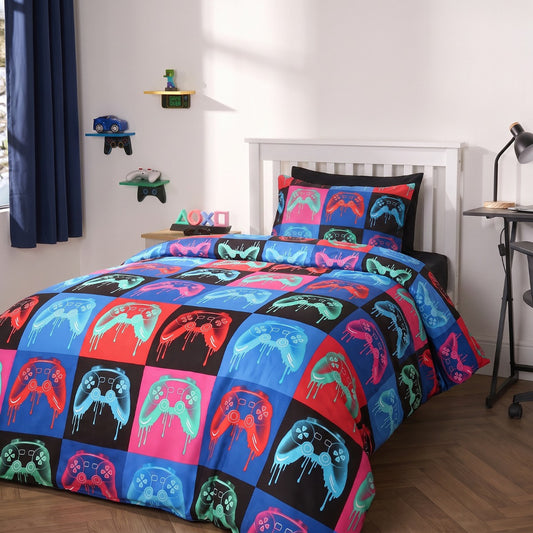 Polycotton Neon Drip Gaming Duvet Cover Set - Multi
