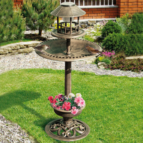 4-in-1 Solar Bird Hotel: Bird Bath, Feeder, Planter & Light