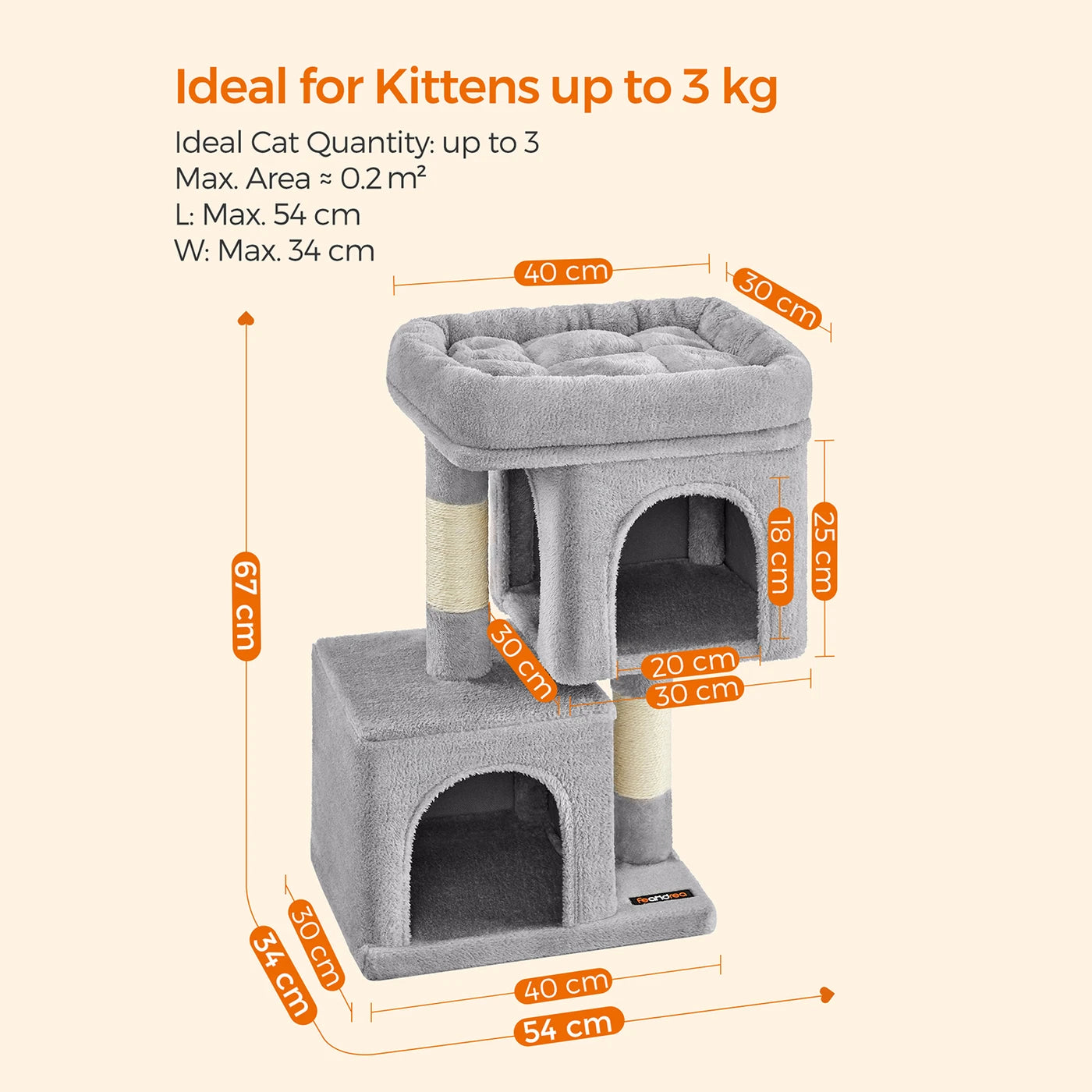 Feandrea Cat Tree, Condo for Kittens up to 3kg, 2 Cat Caves