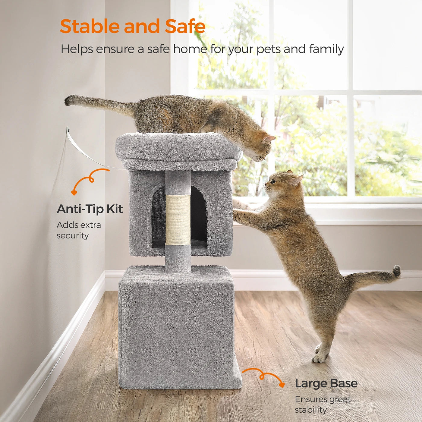 Feandrea Cat Tree, Condo for Kittens up to 3kg, 2 Cat Caves