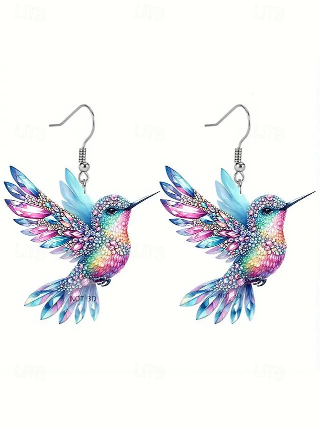 Colourful Stained Glass Style Hummingbird Drop Earrings - Truly Yours