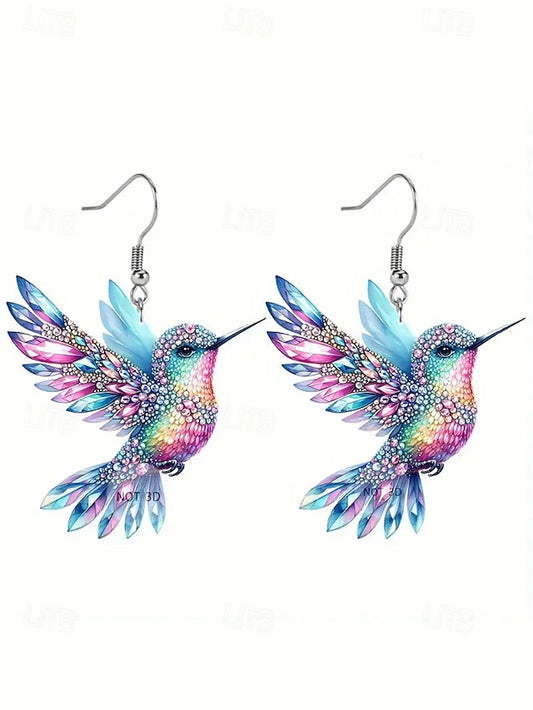 Colourful Stained Glass Style Hummingbird Drop Earrings - Truly Yours