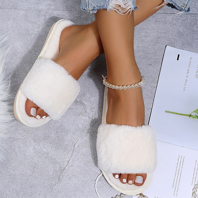 Women's Plush Fuzzy Open-Toe Slippers - Truly Yours