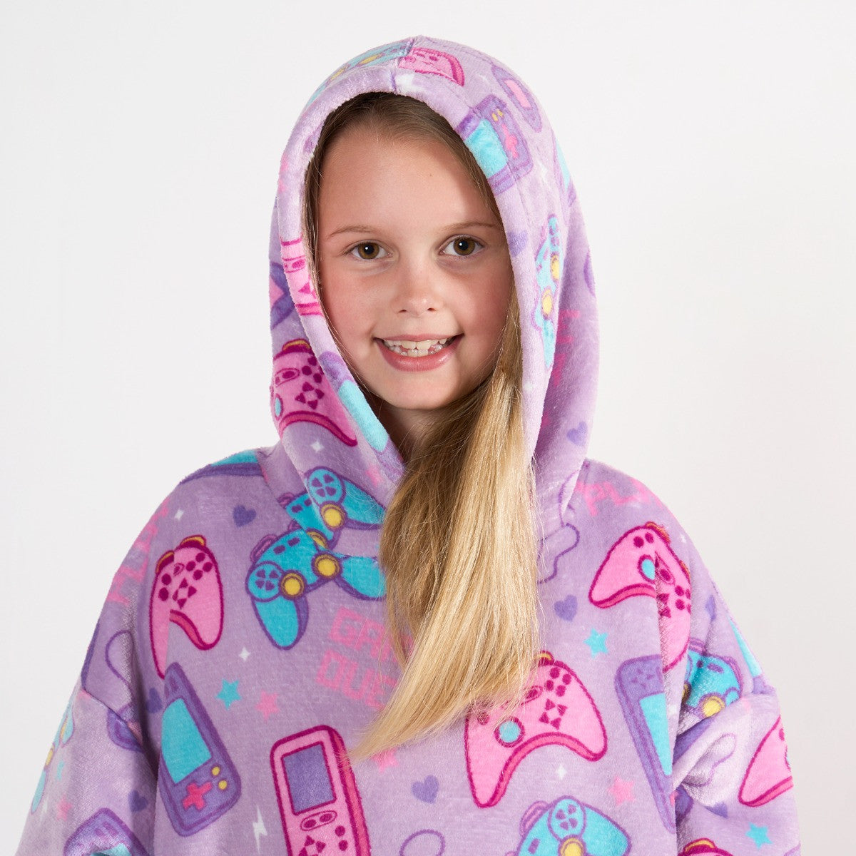 Kids Gaming Print Hoodie Blanket - Lilac