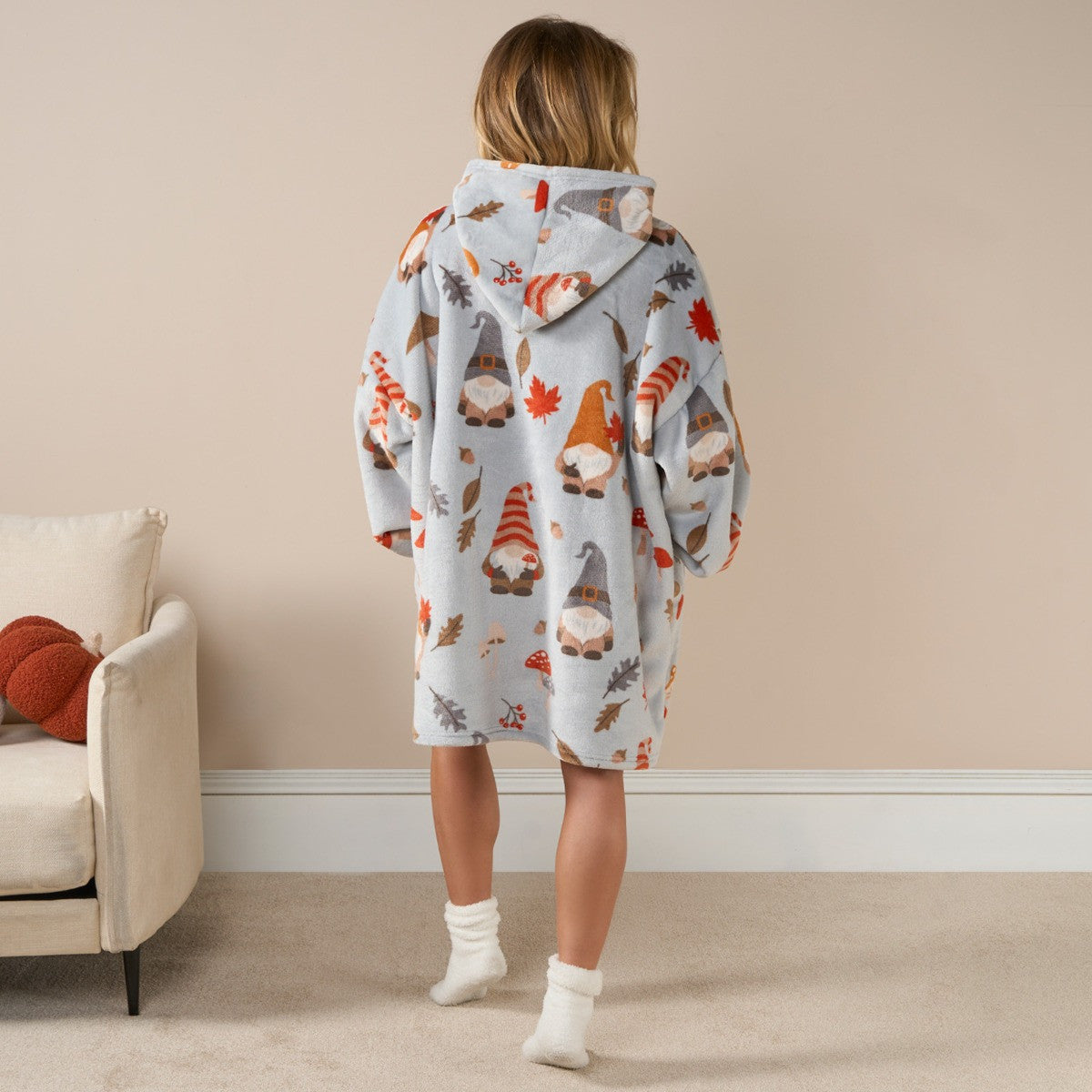 Unisex Autumn Gonk Print Hoodie Blanket - Grey Hoodie blanket