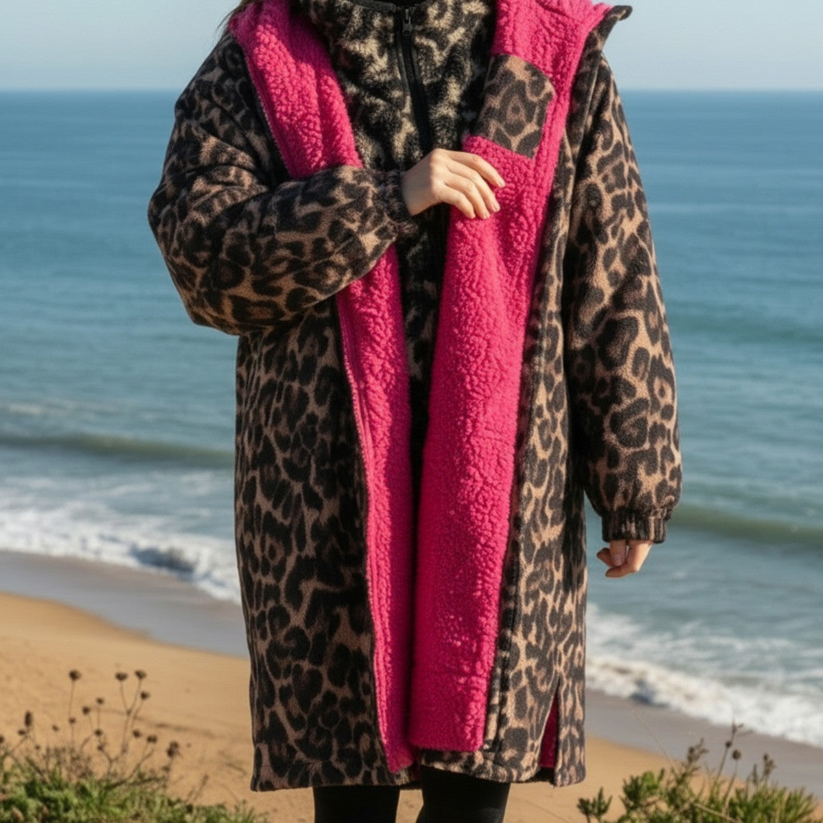 Adults Water Resistant Leopard Print Sherpa Drying Robe