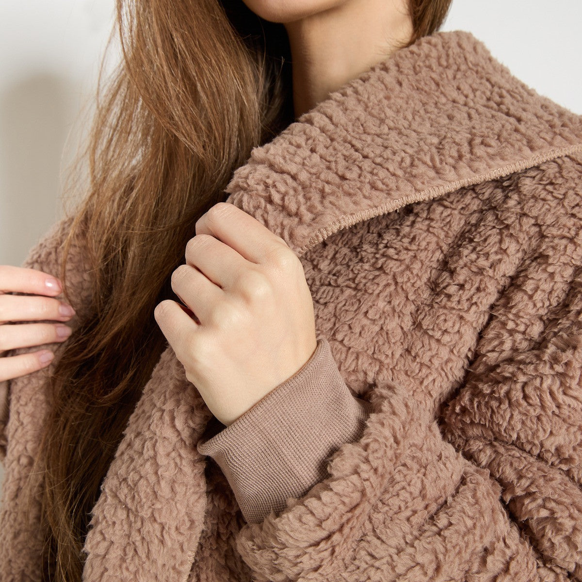 Unisex Waterfall Teddy Fleece Cardigan - Mink