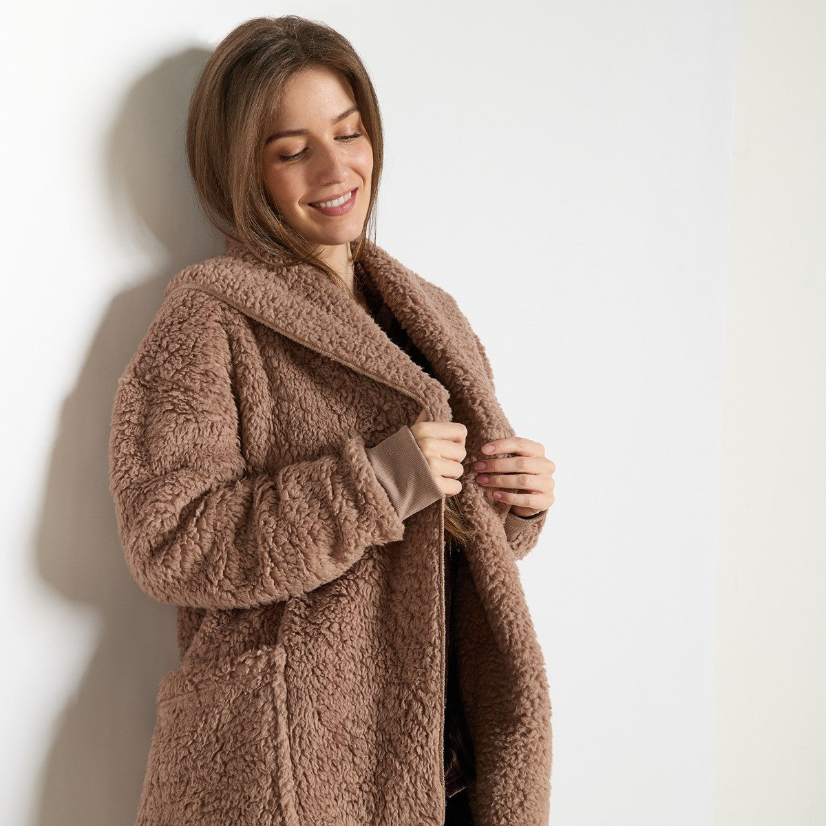 Unisex Waterfall Teddy Fleece Cardigan - Mink