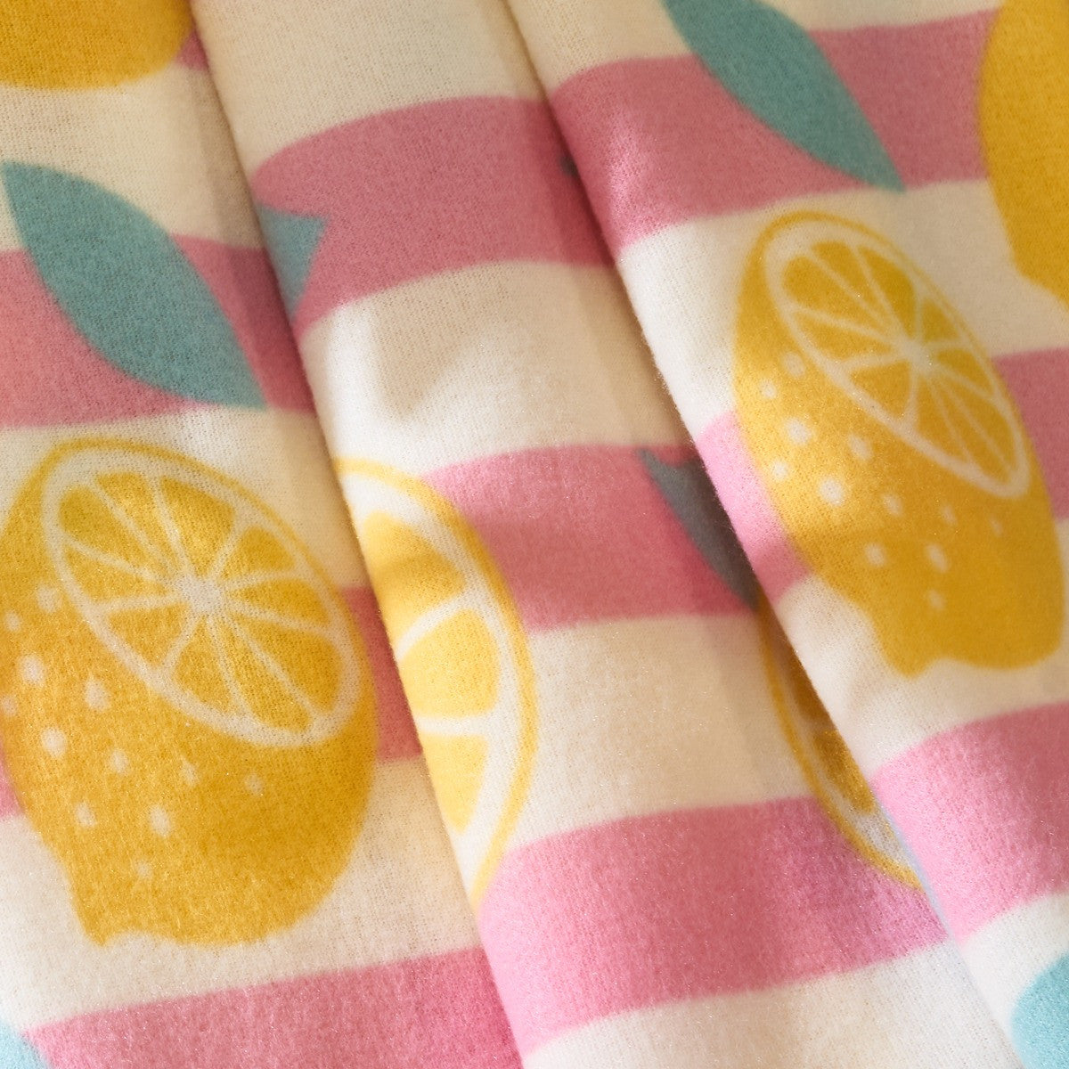 Lemon Print Stripe Fleece Throw - Yellow