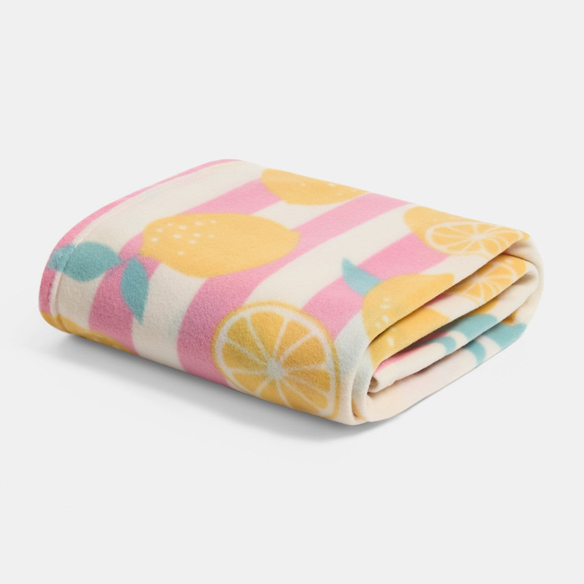 Lemon Print Stripe Fleece Throw - Yellow