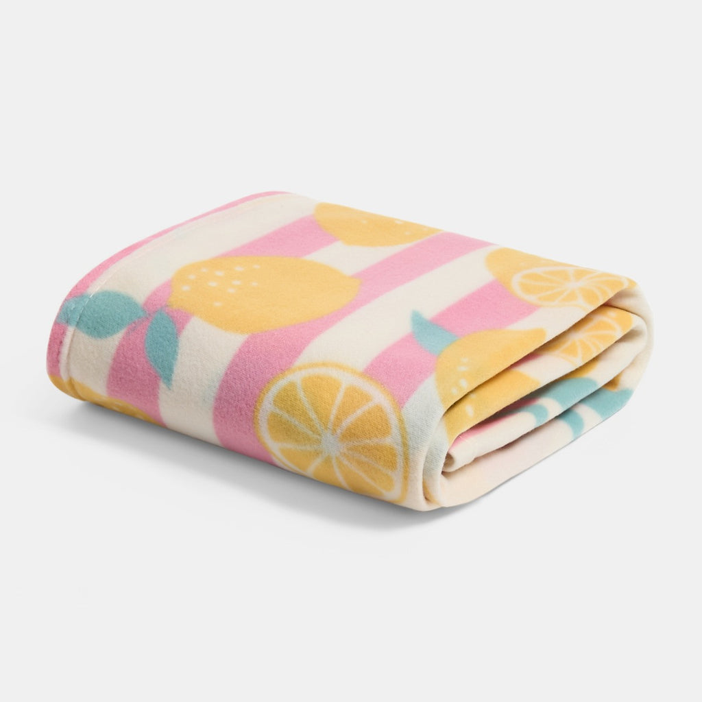 Lemon Print Stripe Fleece Throw - Yellow