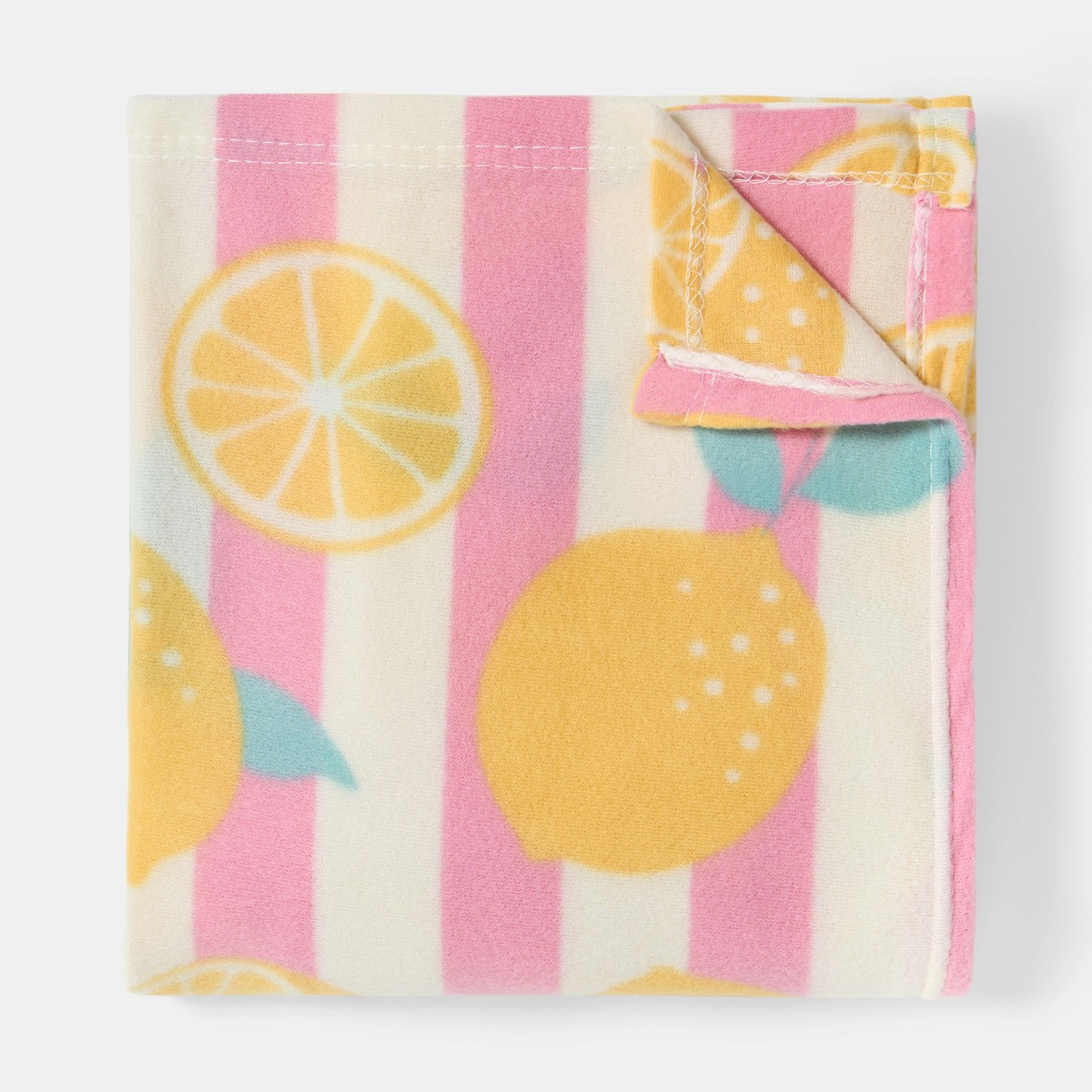 Lemon Print Stripe Fleece Throw - Yellow
