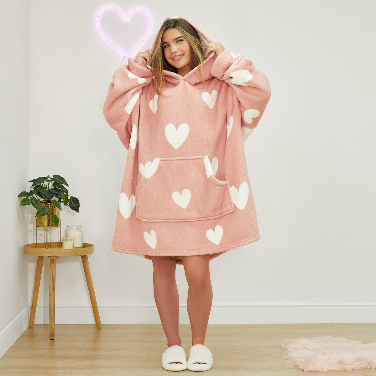 Heart Print Hoodie Blanket - Blush - Truly Yours