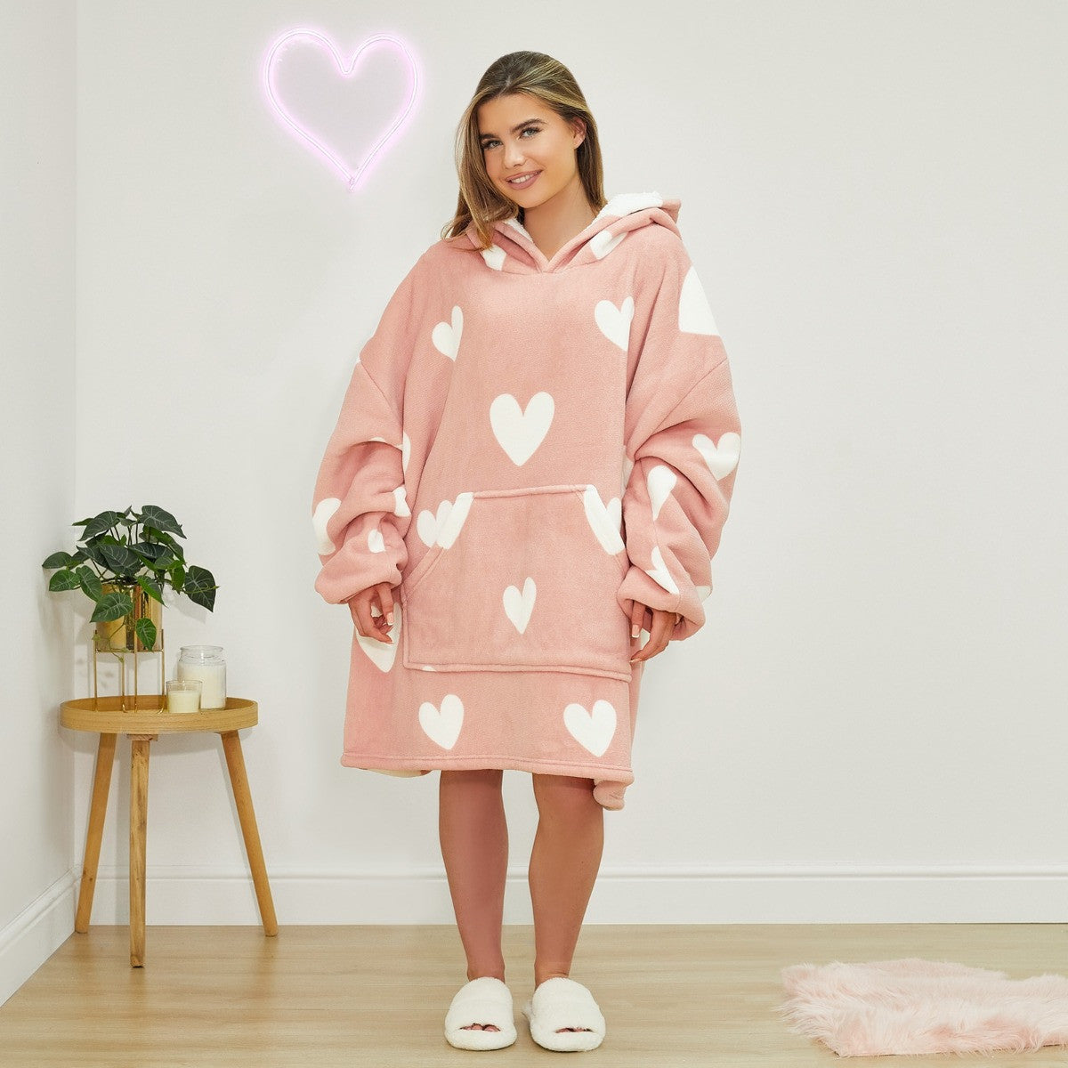 Heart Print Hoodie Blanket - Blush - Truly Yours
