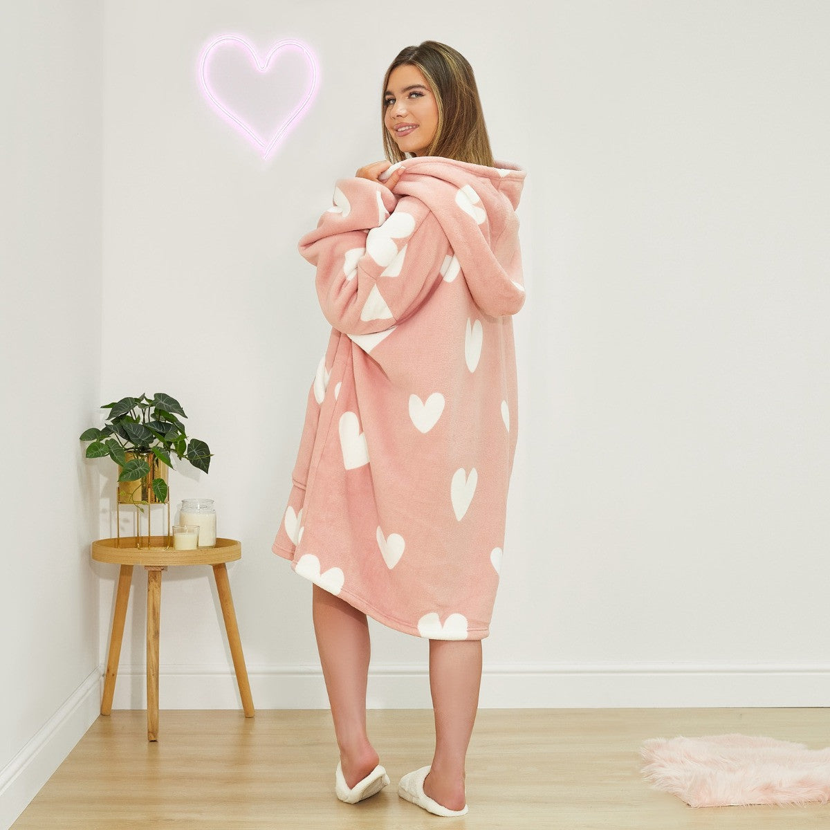 Heart Print Hoodie Blanket - Blush - Truly Yours