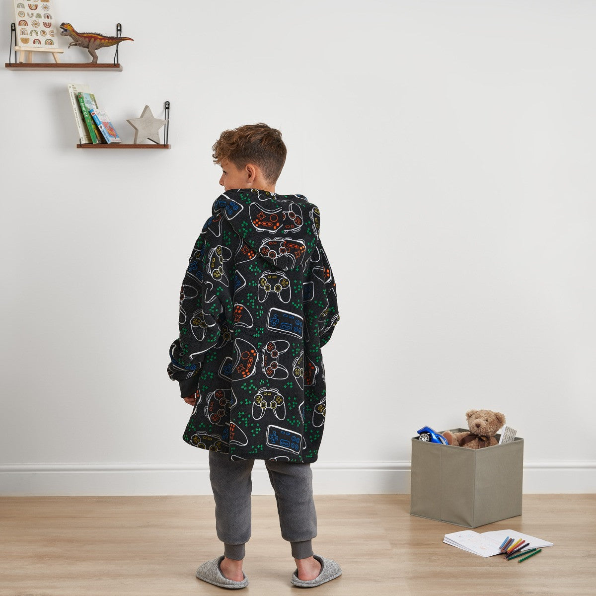 Gaming Print Hoodie Blanket, Kids - Black