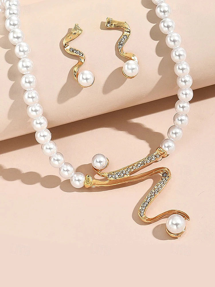 Elegant Pearl Snake Necklace & Earrings Set – Gold Luxury Statement Jewellery - Truly Yours