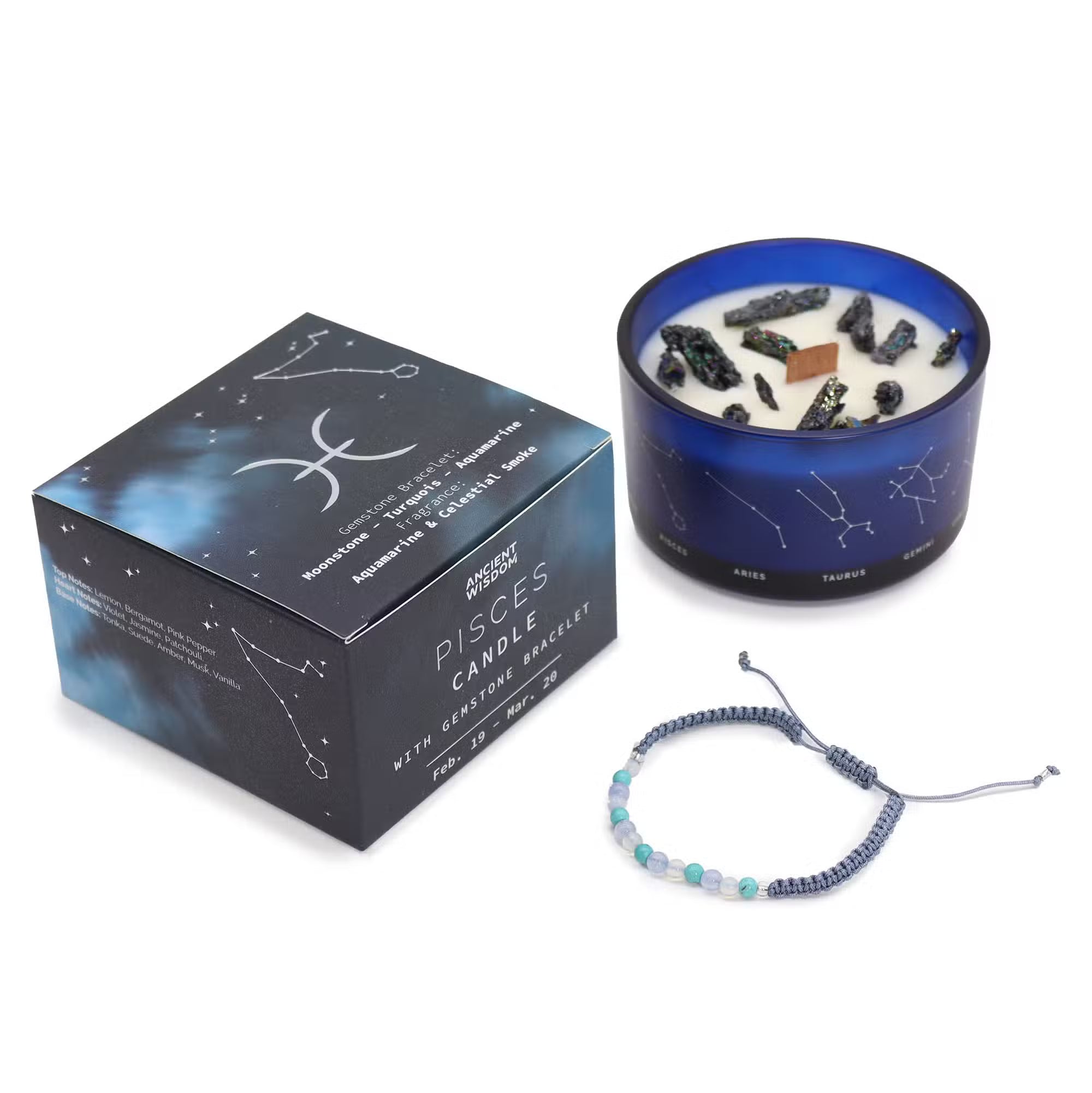 Zodiac Crystal Candle with Gemstone Bracelet - Pisces Candle