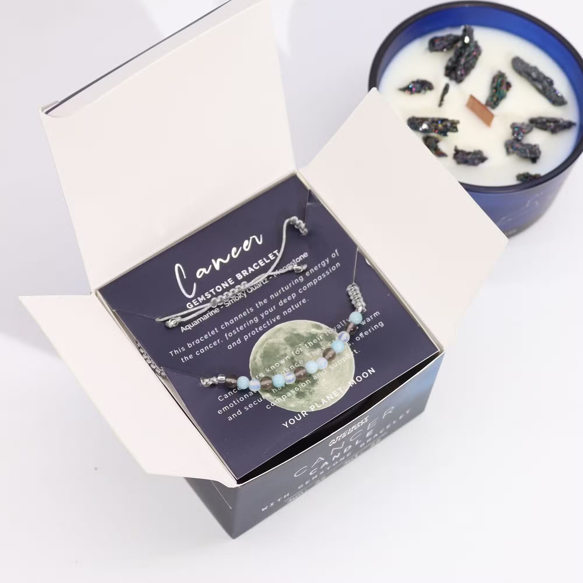 Zodiac Crystal Candle with Gemstone Bracelet - Cancer Candles