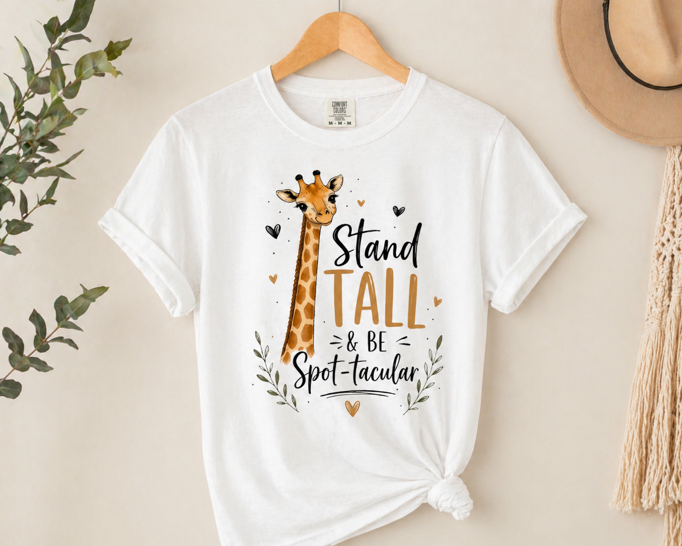Cute Giraffe “Stand Tall” Inspirational Quote T-Shirt – Animal Lover Gift