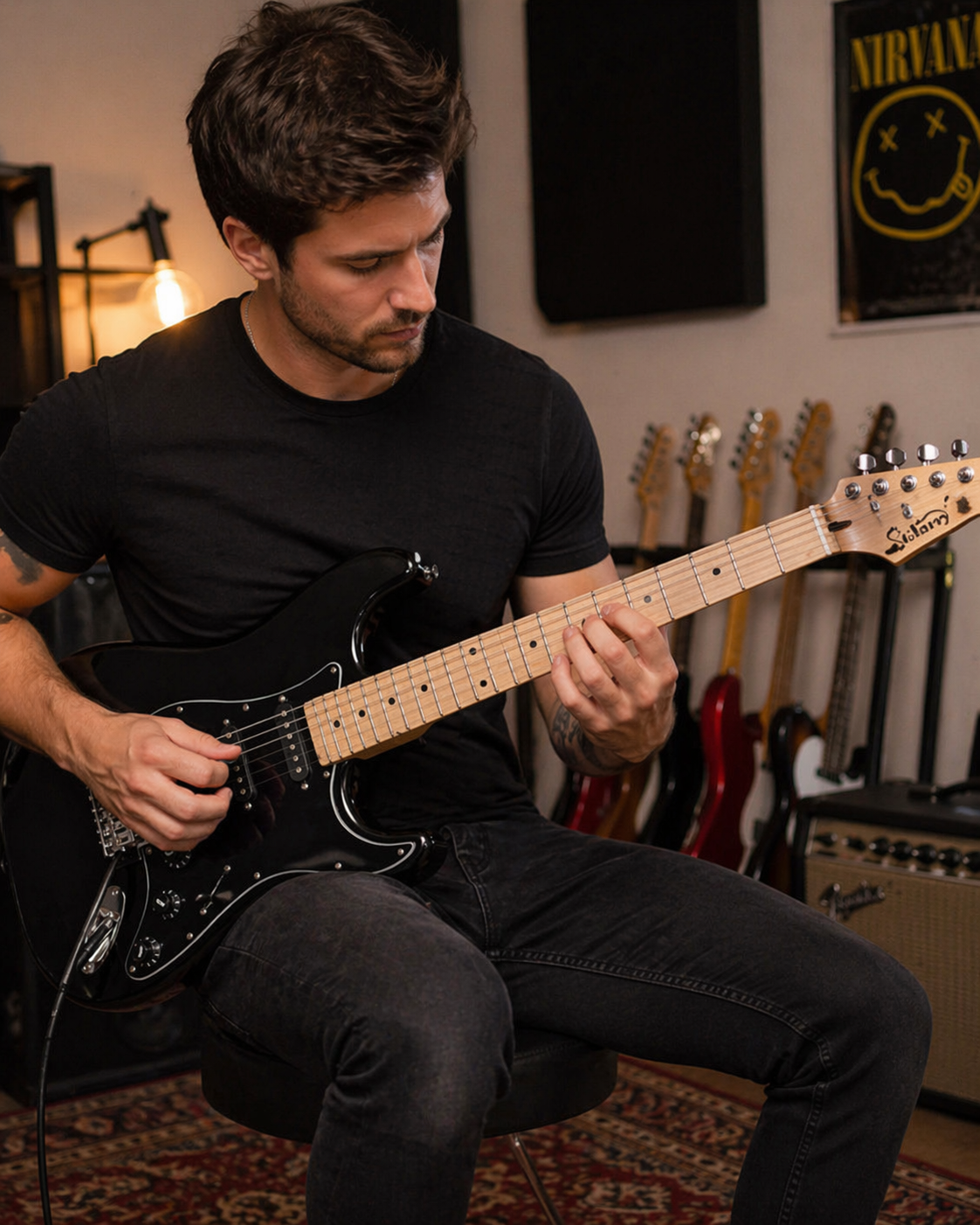 Glarry GST-E 3 Single Pickup Electric Guitar with Black Pickguard Bag Strap Wire - Truly Yours
