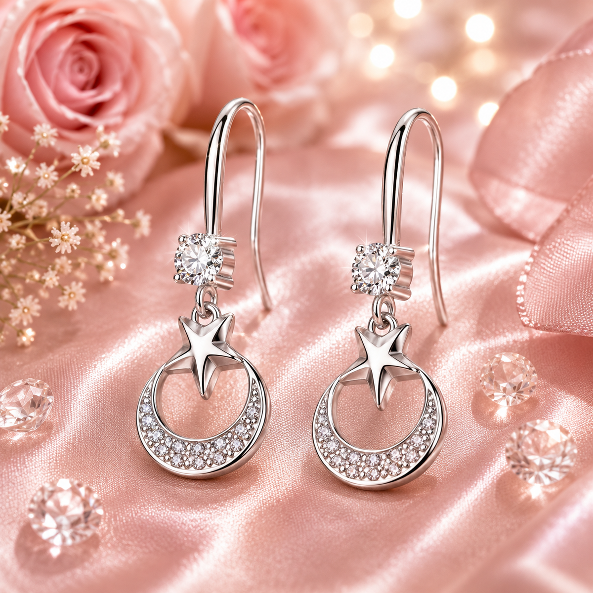 925 Sterling Silver Crystal Star Drop Earrings