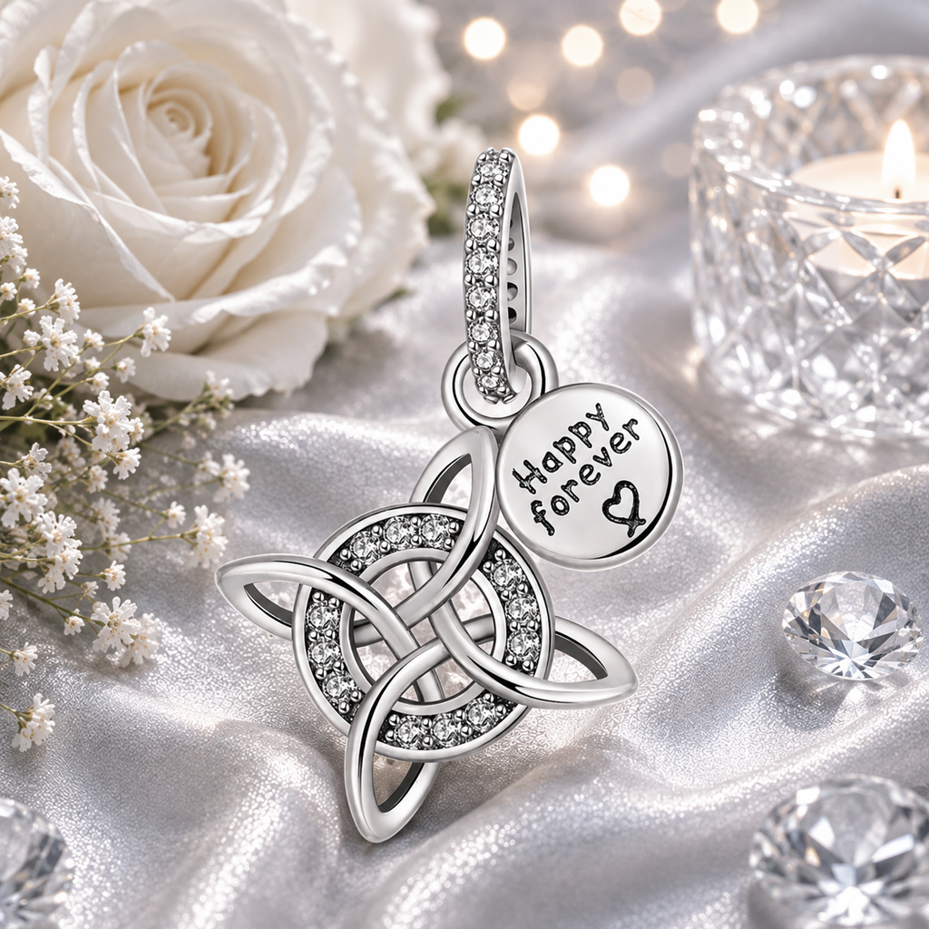 925 Sterling Silver Celtic Knot “Happy Forever” Charm Pendant