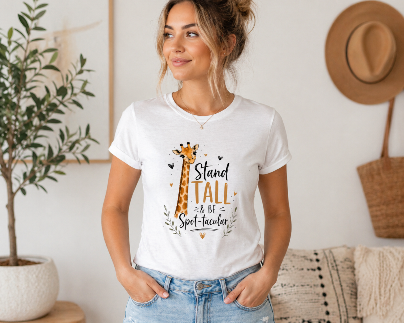 Cute Giraffe “Stand Tall” Inspirational Quote T-Shirt – Animal Lover Gift - Truly Yours